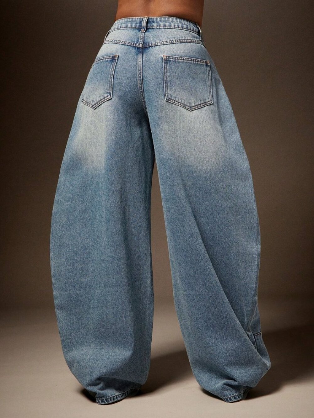 Light Wash Casual Women's Asymmetrical Waist Barrel Wide Leg Denim Pants - Picture 2 of 5